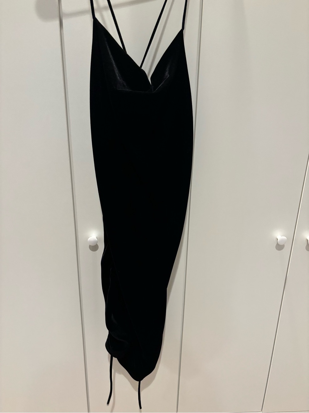 Zara Black Satin Midi Slip Dress with Double Straps